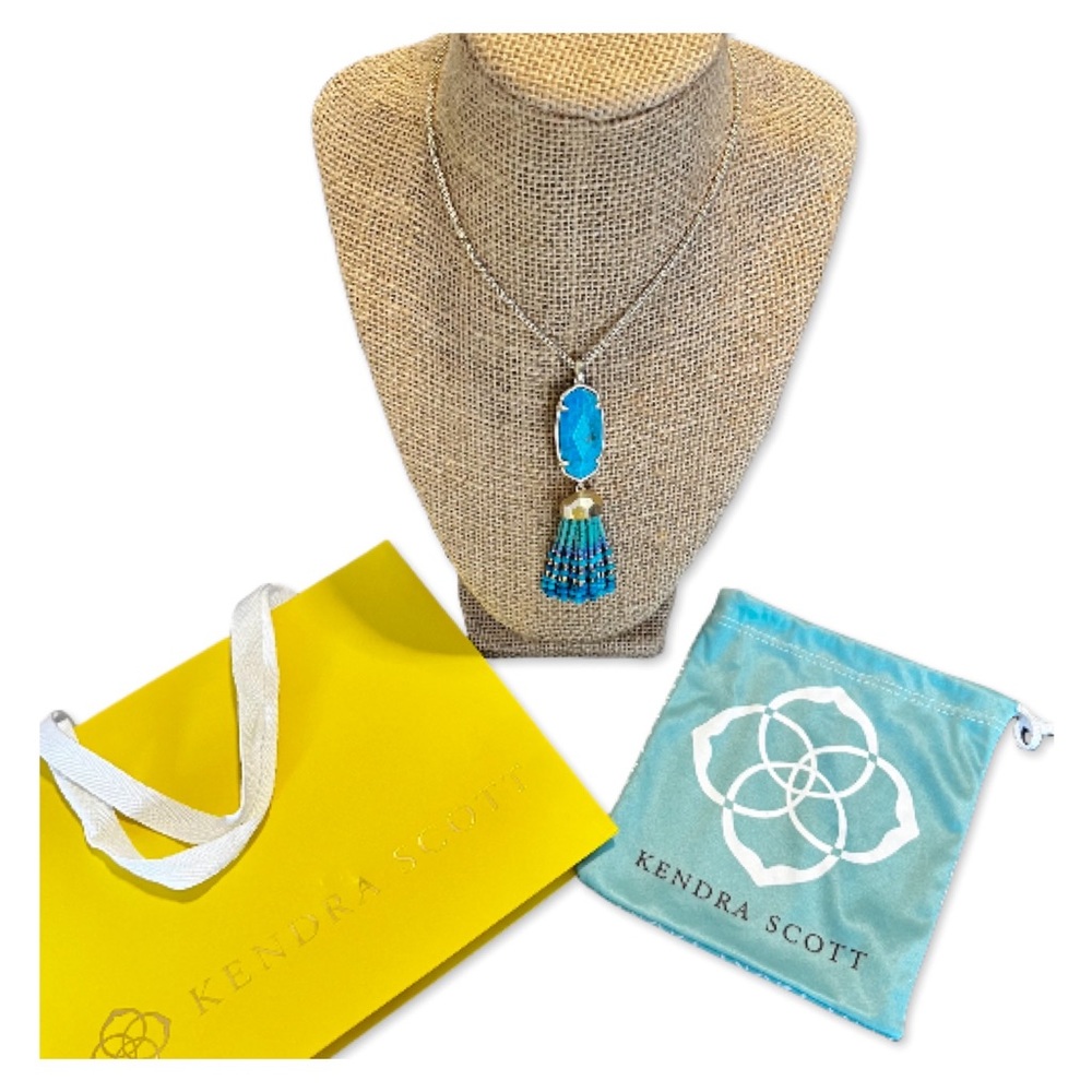 KENDRA SCOTT Eva Aqua Howlite Blue Gold Tassel Pendant Necklace NWT